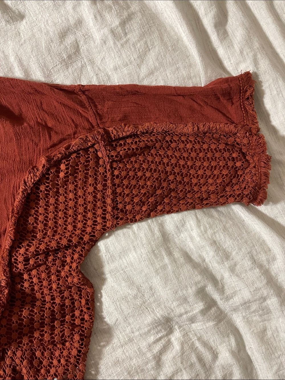 Free People Rust Hooded Crochet-Sleeve Pullover - Picture 5 of 6